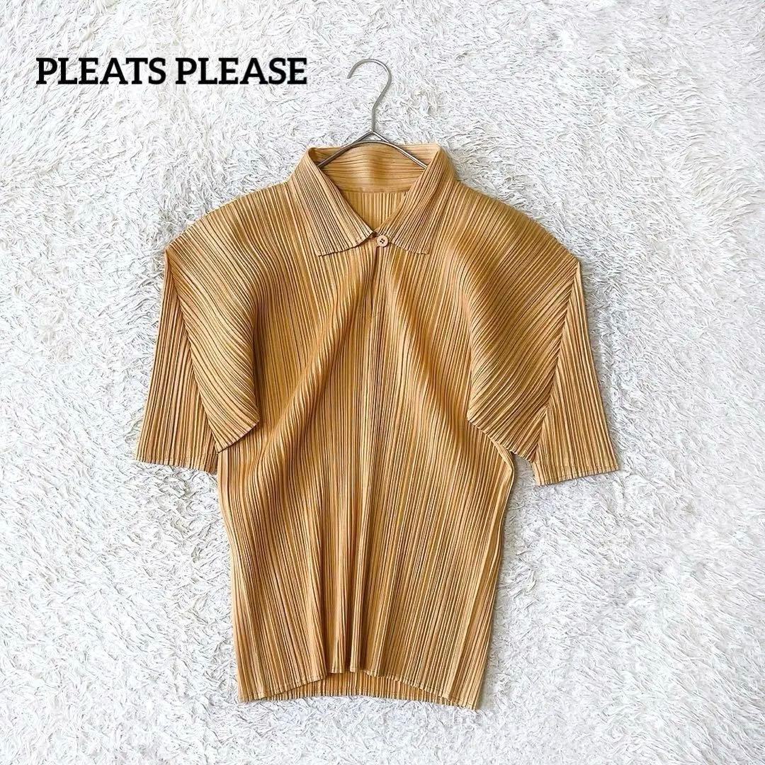PLEATS PLEASE イッセイミヤケ　プリーツ半袖シャツ　ポロシャツ　L