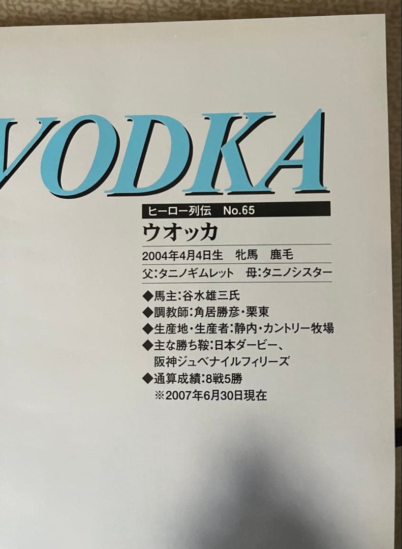 JRA ヒーロー列伝 ポスター　No.65 ウォッカ