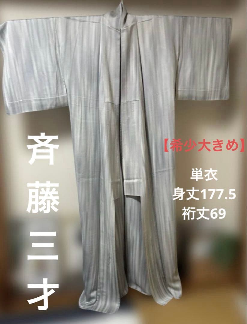 【希少トールサイズ】着物作家　斉藤三才　単衣　正絹　落款あり 霞ぼかし 名品