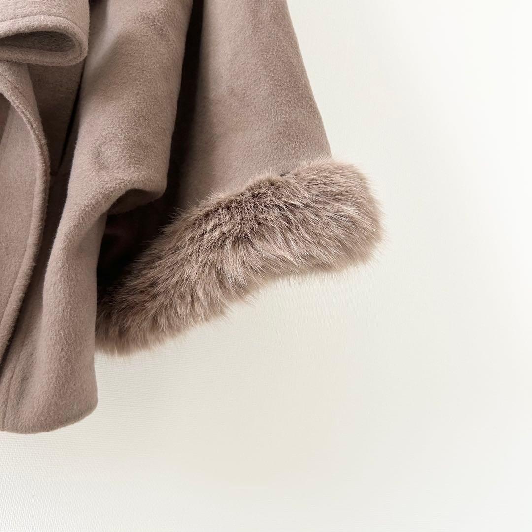 美品✨リエンダ　ウールMIXフードポンチョコート　ブラウン　 S