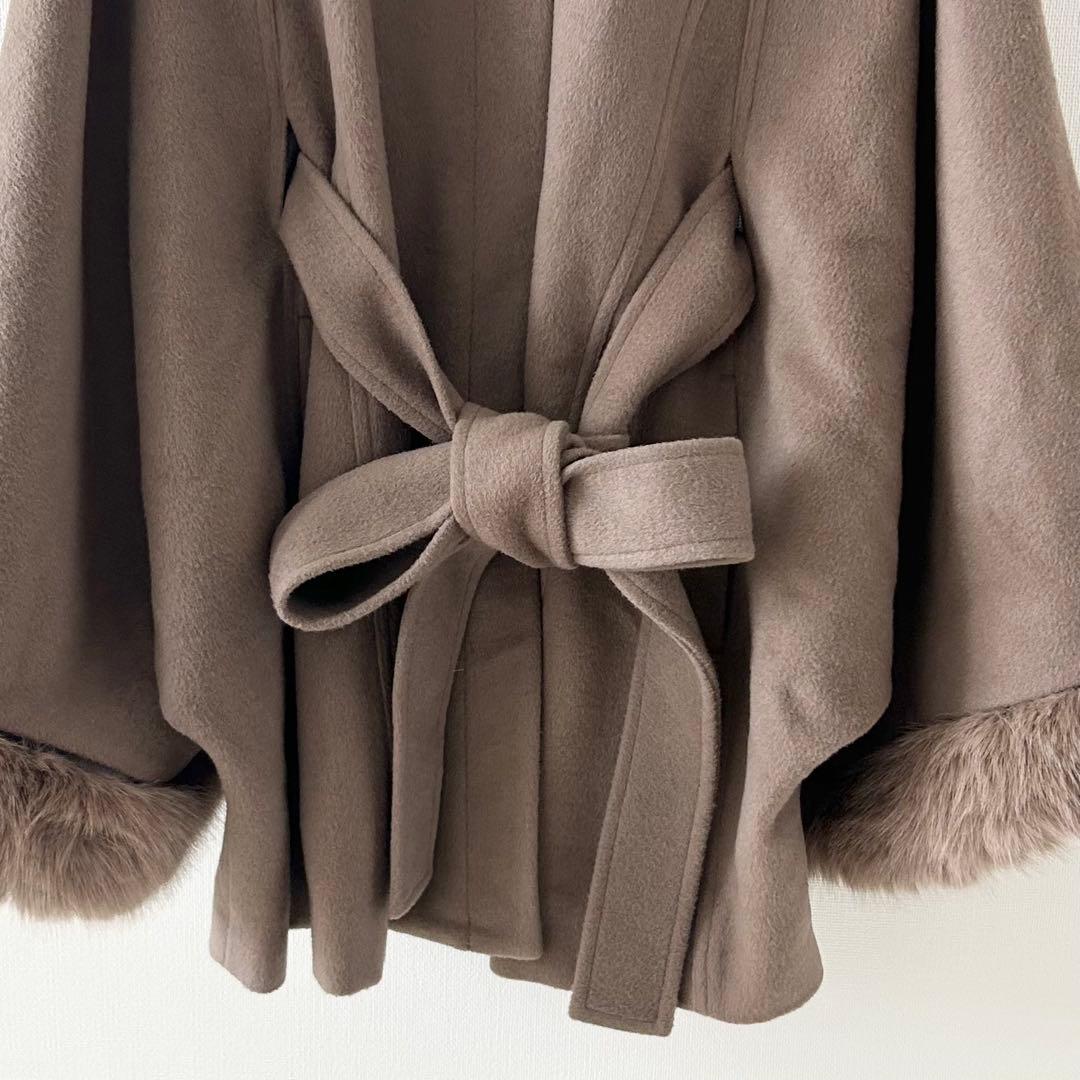 美品✨リエンダ　ウールMIXフードポンチョコート　ブラウン　 S