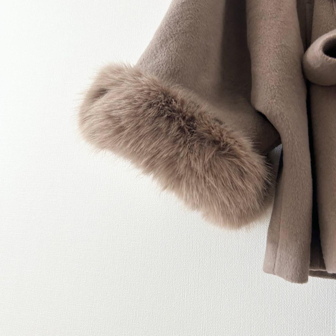 美品✨リエンダ　ウールMIXフードポンチョコート　ブラウン　 S