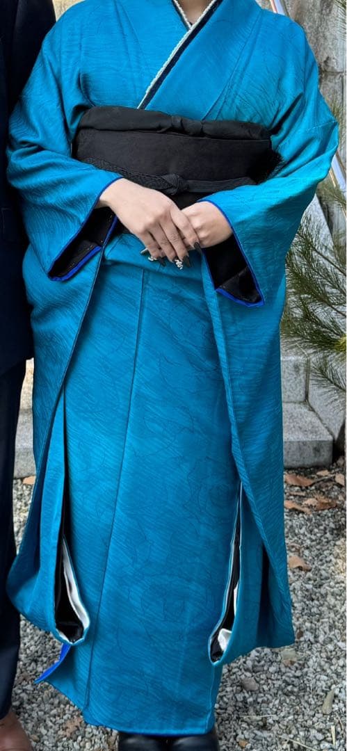 再開！！成人式振袖フルセット　無地　青　一点物