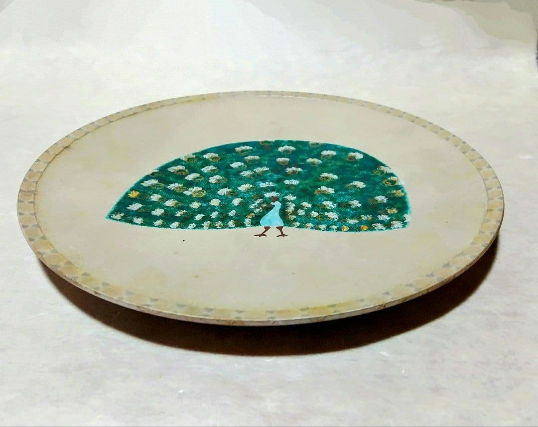 色絵金銀彩孔雀文平皿 (井戸川豊) 未使用 新品同様