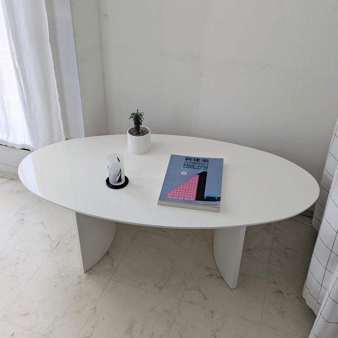 80-90s ビンテージ リビング センター テーブル /白 オーバル モダン