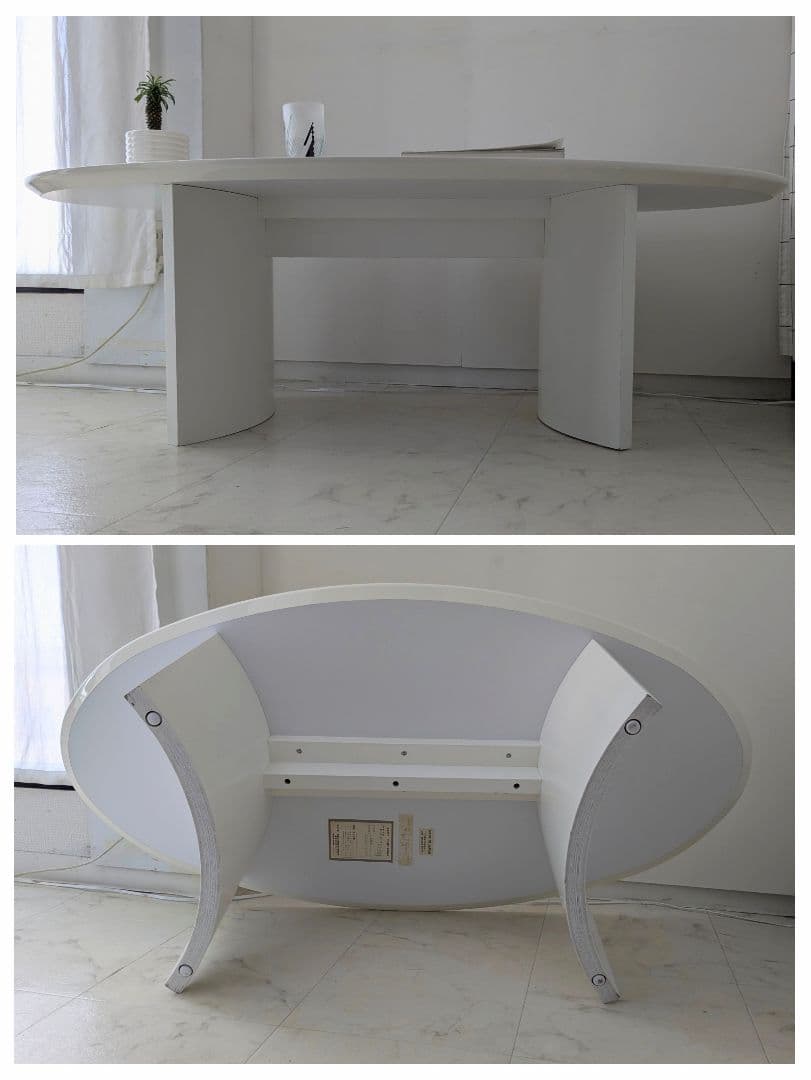 80-90s ビンテージ リビング センター テーブル /白 オーバル モダン