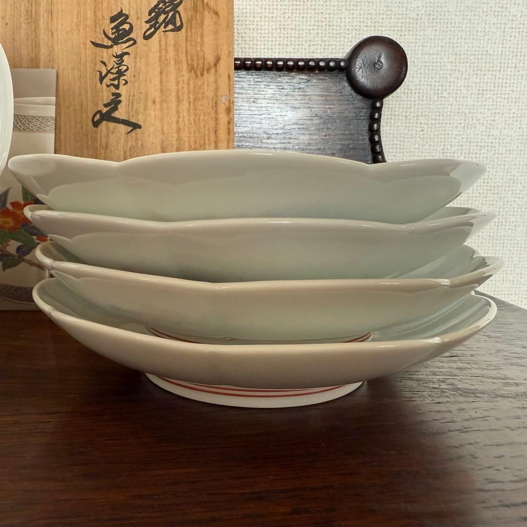 十四代柿右衛門魚藻紋　銘々皿　5枚セット　桐共箱付き