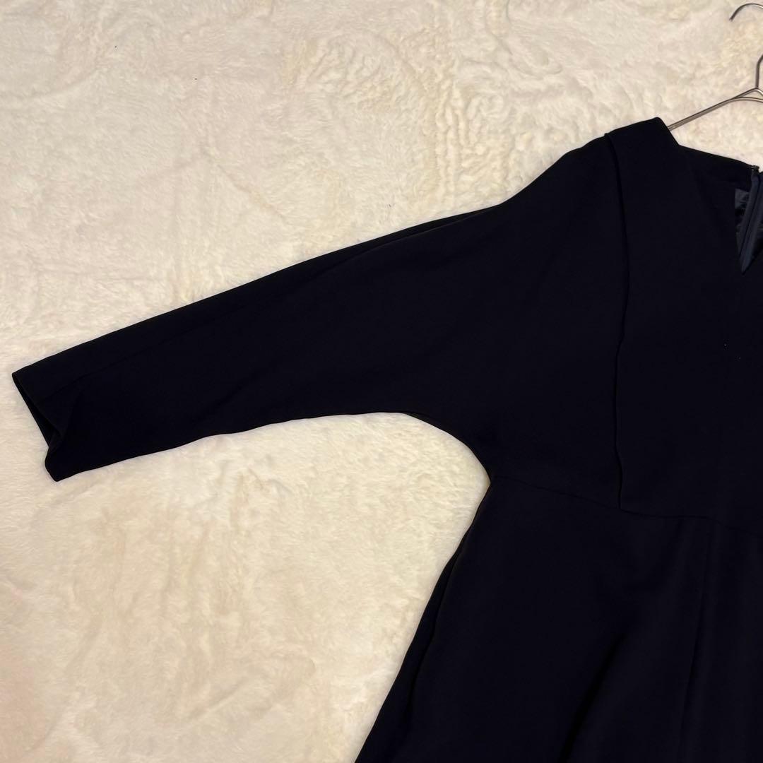 23区 キーネック ドルマン ジョーゼットロングワンピース 38 紺