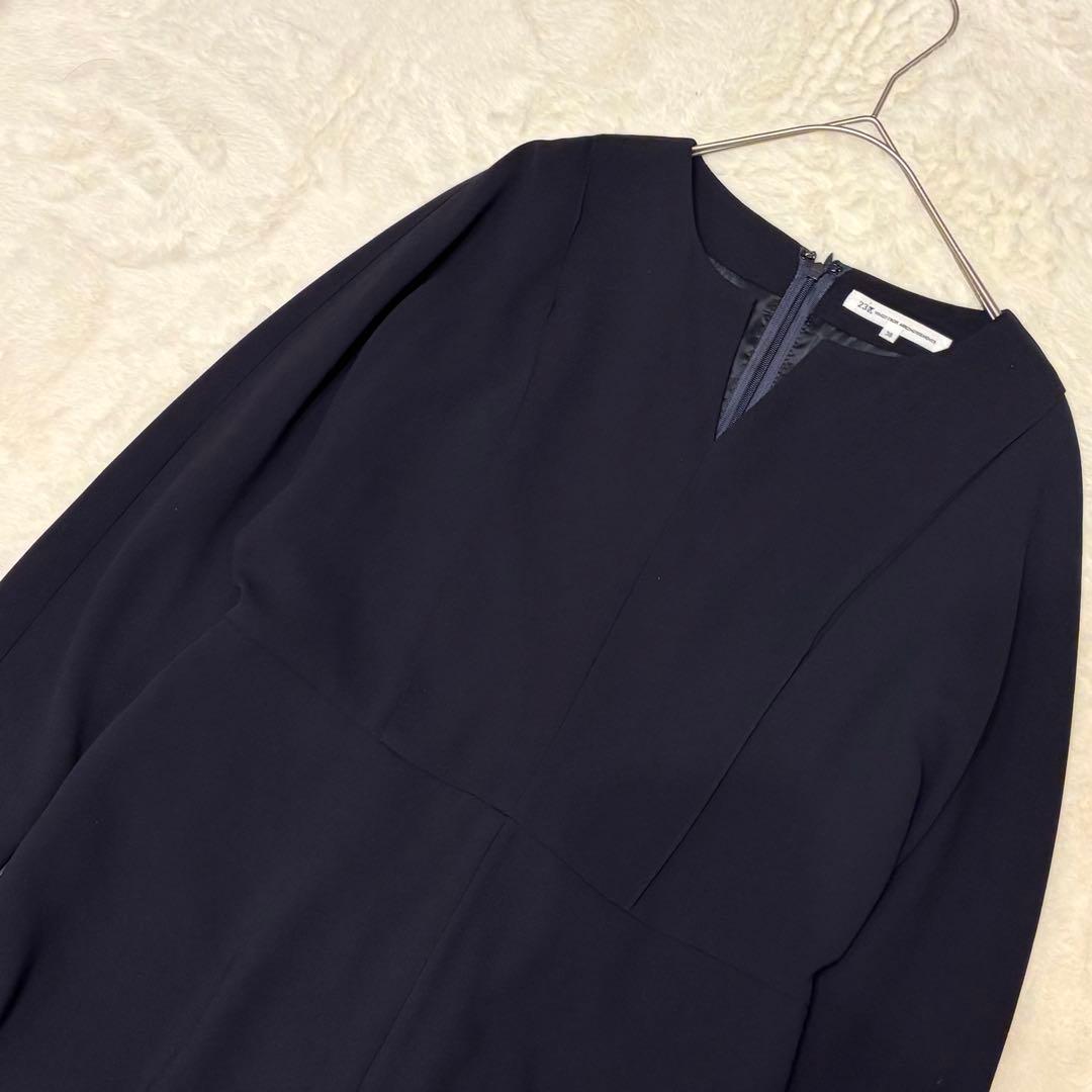 23区 キーネック ドルマン ジョーゼットロングワンピース 38 紺