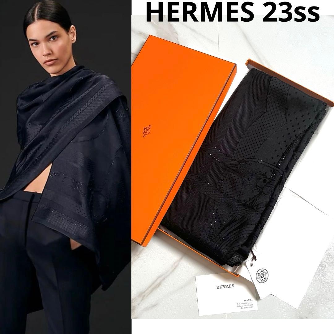 定価83万★未使用保管品★23ss★エルメス★コーチング・ペルル★シルクポンチョ