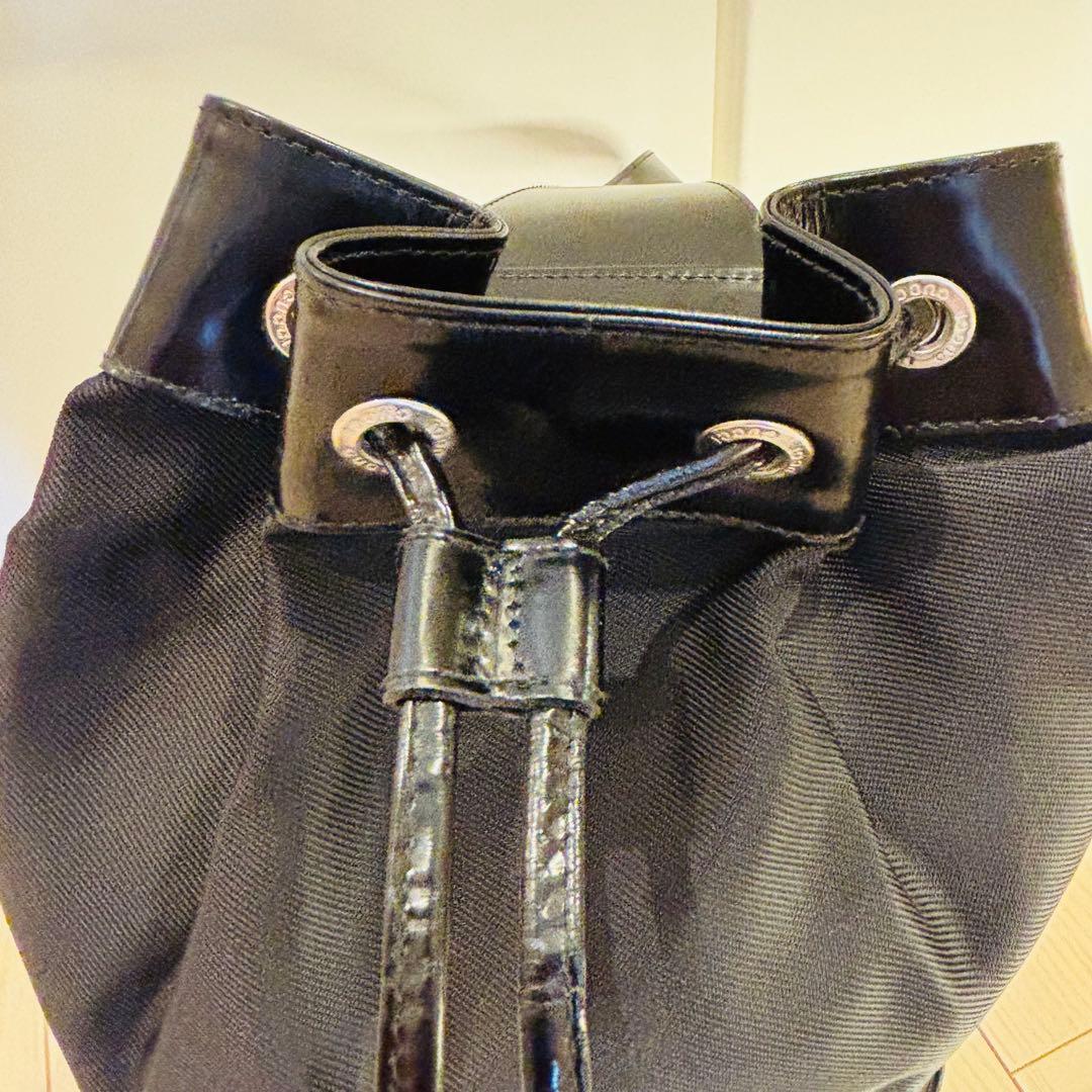 希少✰グッチ バンブー ワンショルダーバッグ 巾着 ナイロン レザー 黒 巾着型