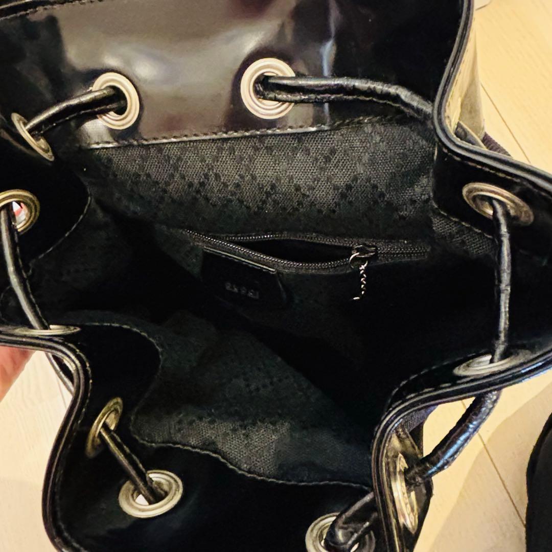 希少✰グッチ バンブー ワンショルダーバッグ 巾着 ナイロン レザー 黒 巾着型