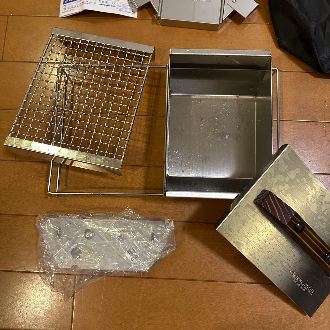 【未使用】ユニフレーム ユニセラ TG-Ⅲ ロング + ブリッジ、熱燗炙り台