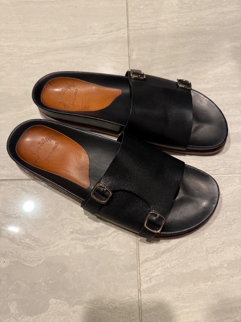 中古【SNTONI サントーニダブルバックル レザーサンダル 定価12.4万円】