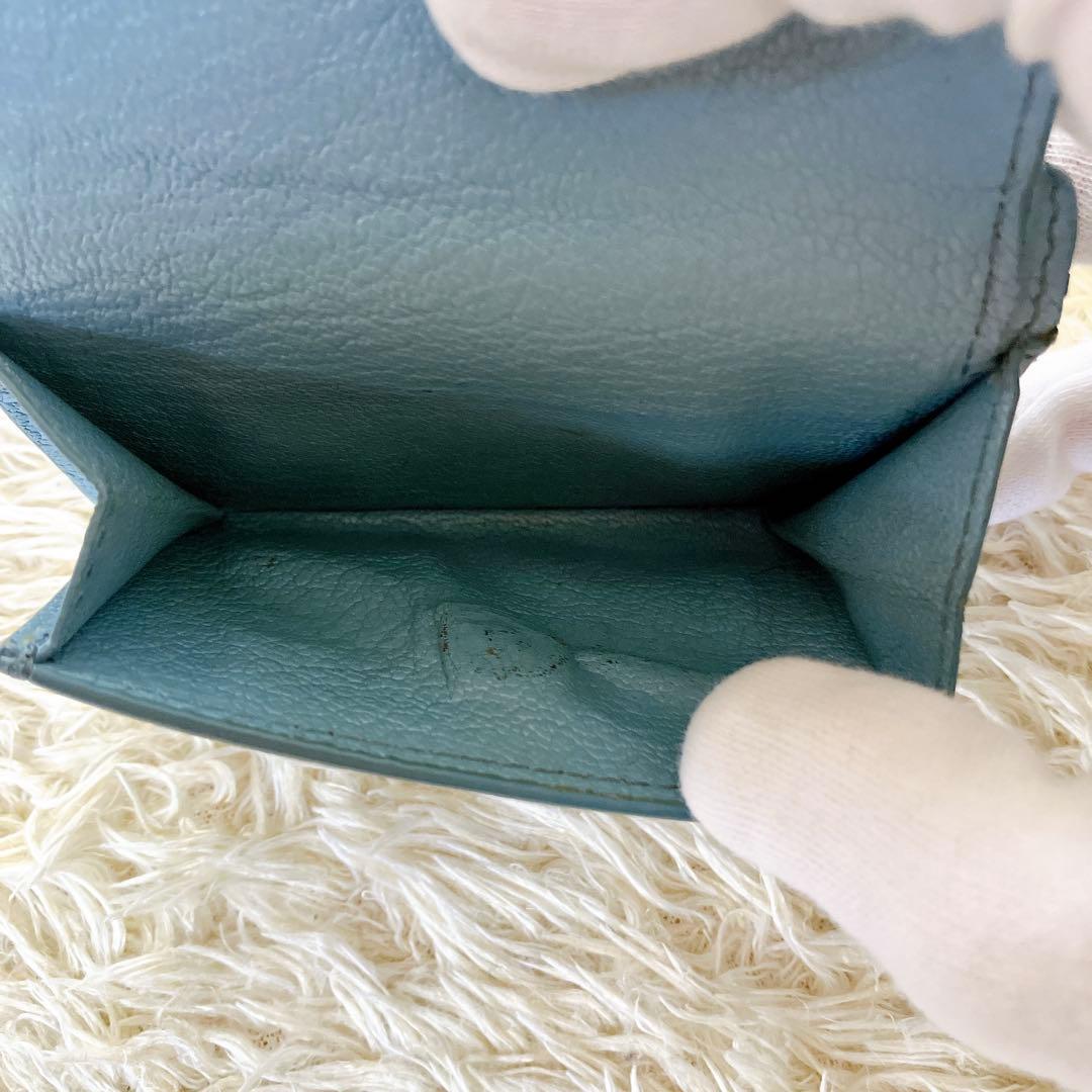 ICチップ認証済✨ミュウミュウ 三つ折り財布 クリスタルマドラス ブルー系