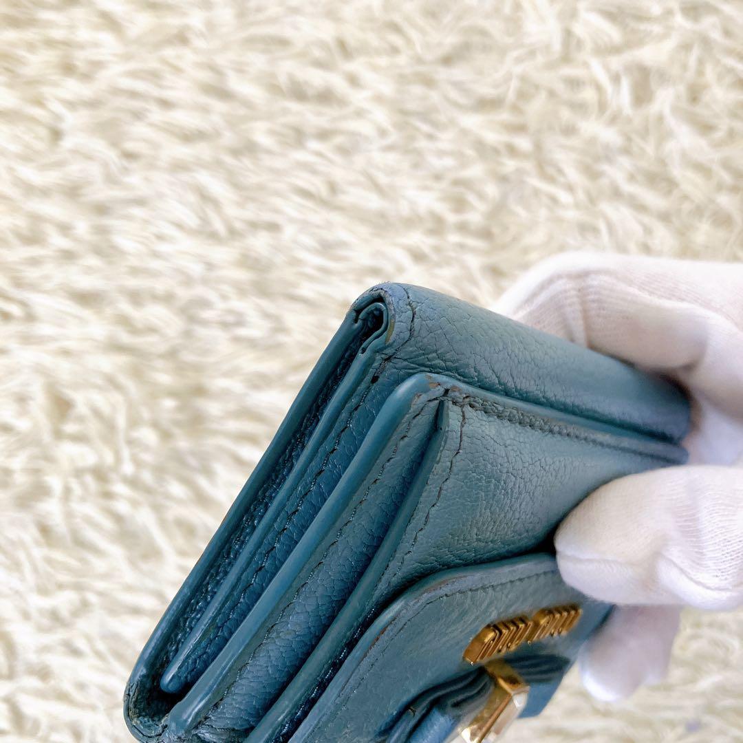 ICチップ認証済✨ミュウミュウ 三つ折り財布 クリスタルマドラス ブルー系