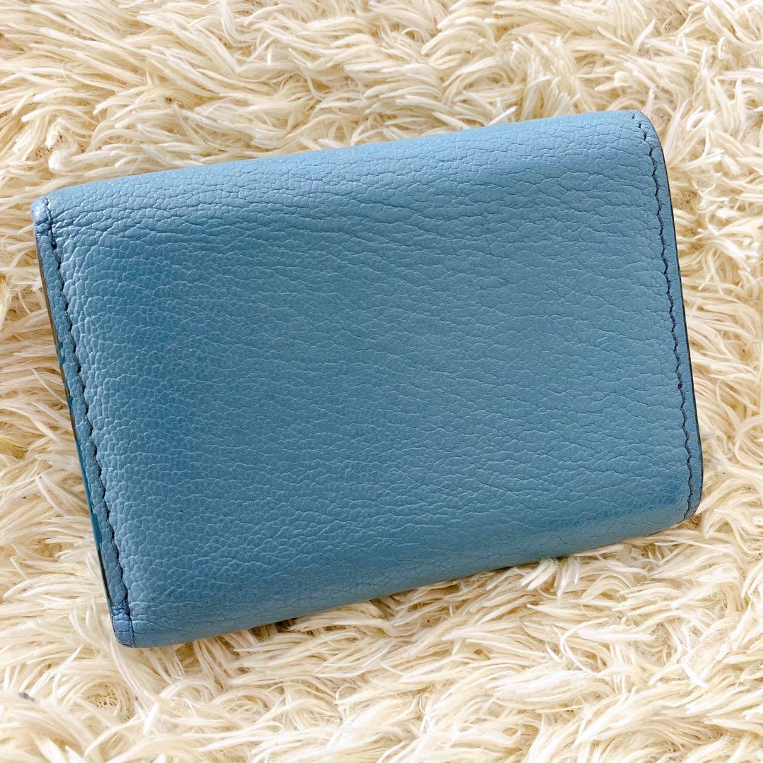 ICチップ認証済✨ミュウミュウ 三つ折り財布 クリスタルマドラス ブルー系