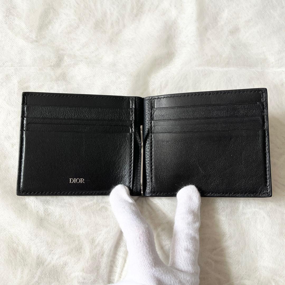 ディオール　マネークリップ　CDアイコン　レザー　黒　ブラック　ロゴ金具　メンズ