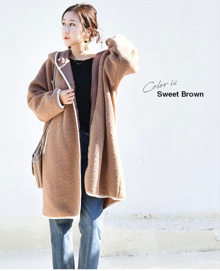 ママコート・アウター　メル・ボアパイピングフードコート（前抱っこOK）