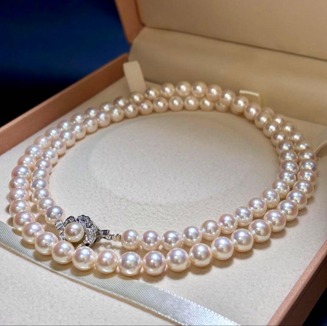 【テリ抜群✨】あこや真珠　セミロング　ピンク　ネックレス　約7.5-8.5mm