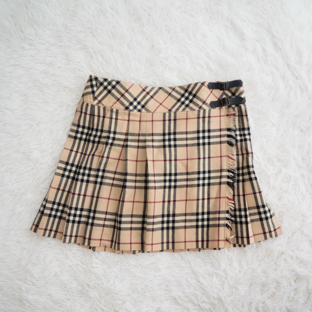 美品 バーバリー ノバチェック プリーツ 巻きスカート フリンジ ベルト ミニ
