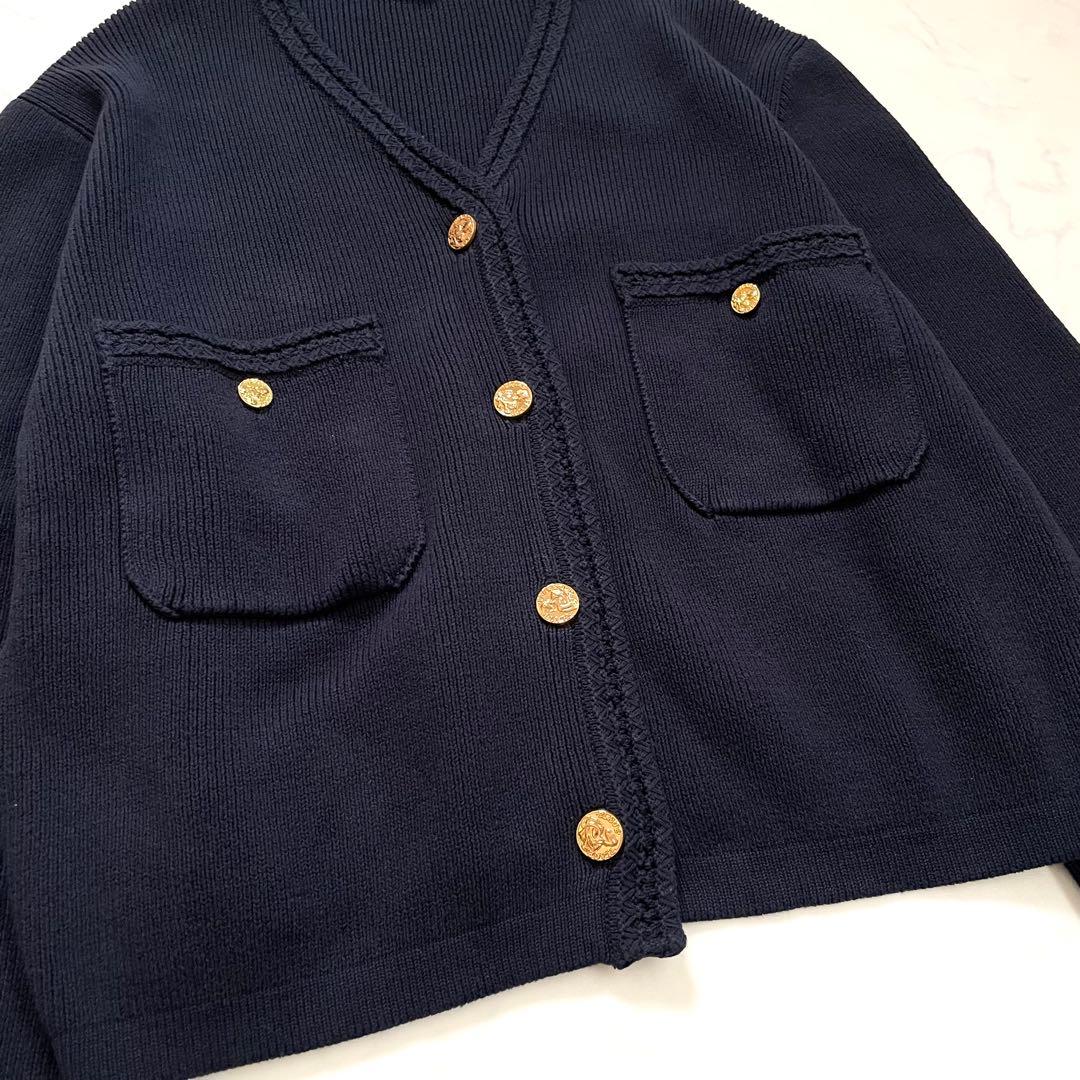 美品　プラージュ　ゴールドボタンニットジャケット　金ボタン　ノーカラー　コットン