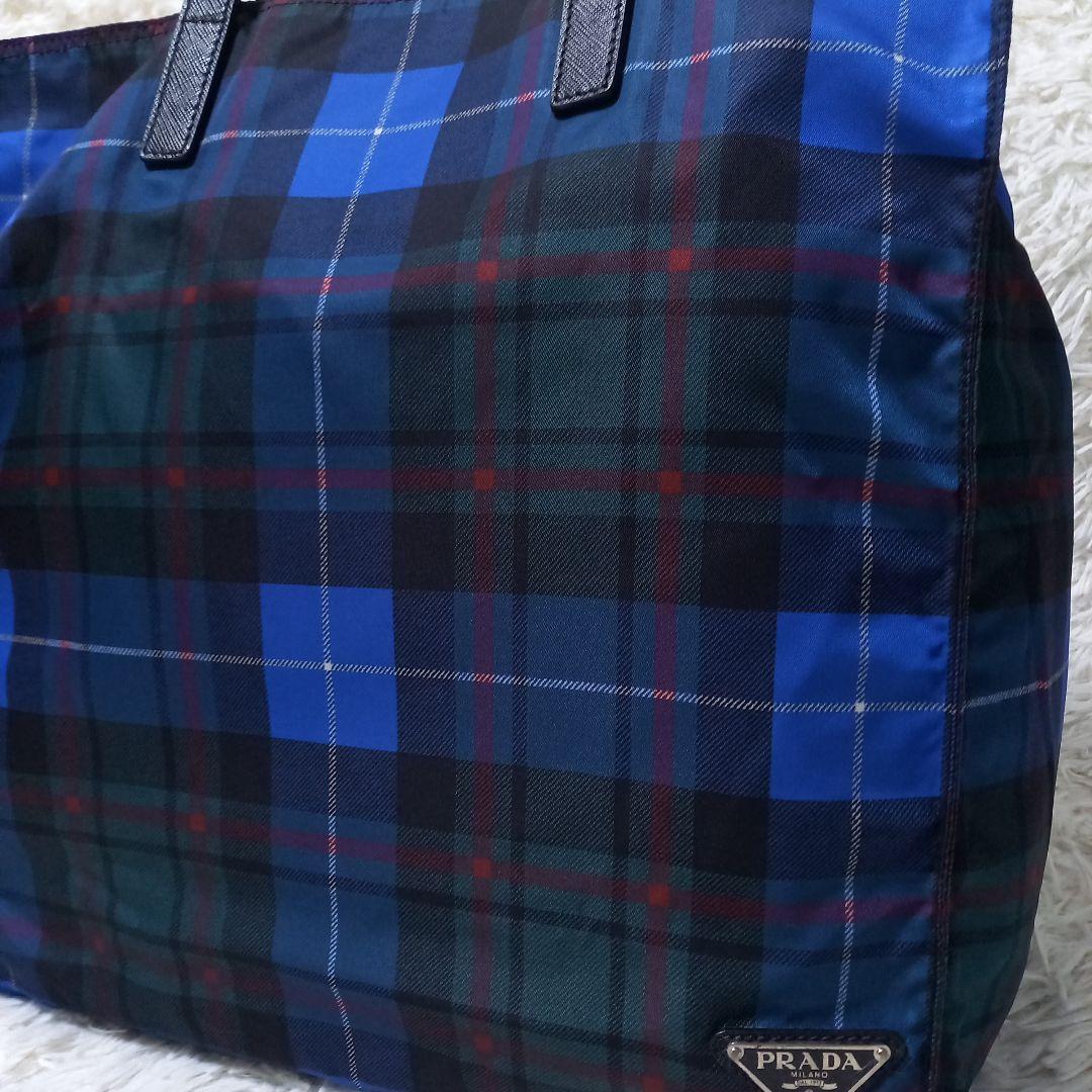 ●美品●　PRADA　チェック　マルチカラー　三角ロゴプレート　トートバッグ