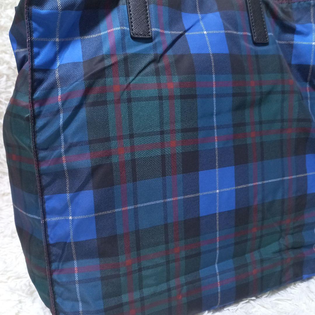 ●美品●　PRADA　チェック　マルチカラー　三角ロゴプレート　トートバッグ