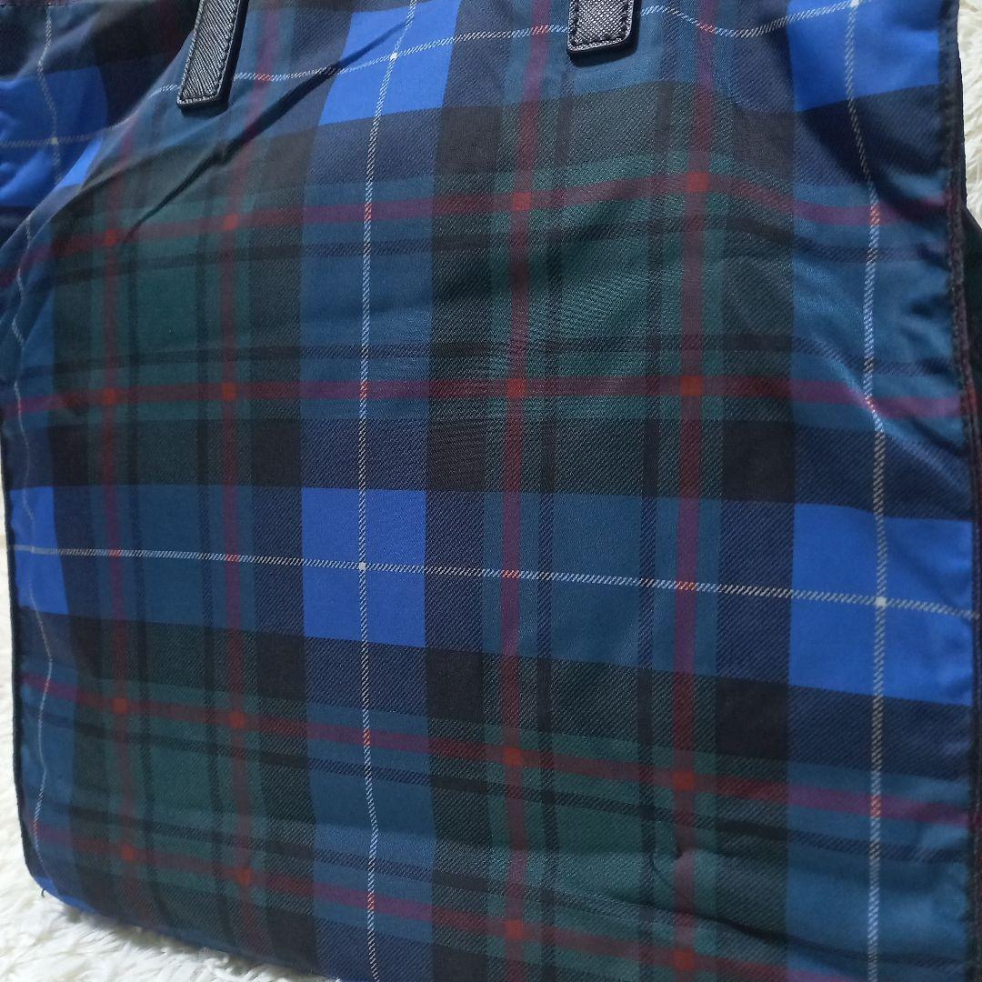 ●美品●　PRADA　チェック　マルチカラー　三角ロゴプレート　トートバッグ