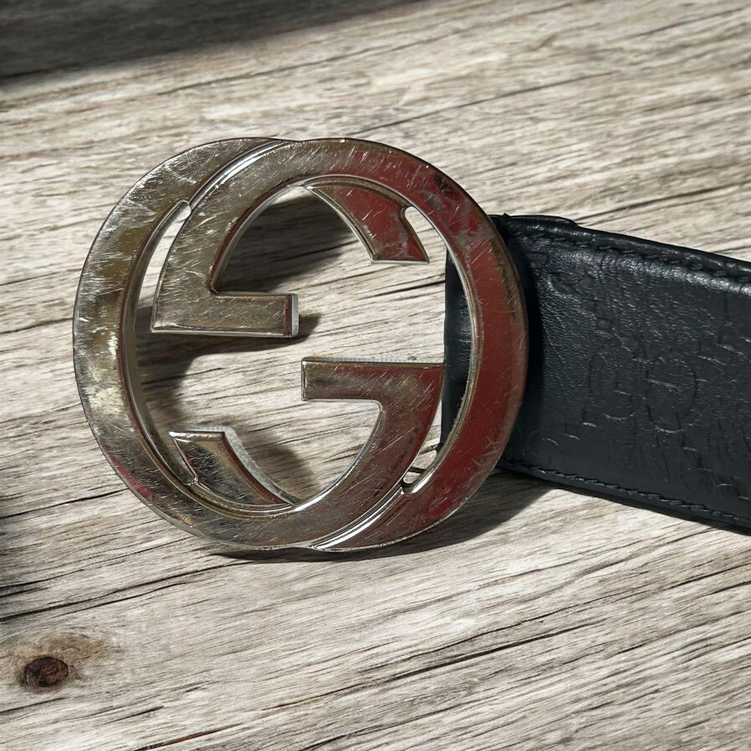 GUCCI グッチインターロッキング GG レザー ベルト ブラック 保存袋付き