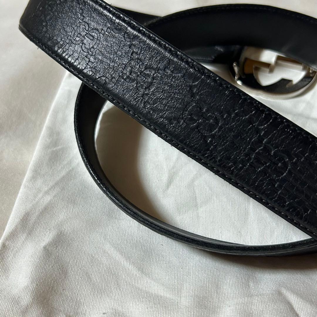 GUCCI グッチインターロッキング GG レザー ベルト ブラック 保存袋付き