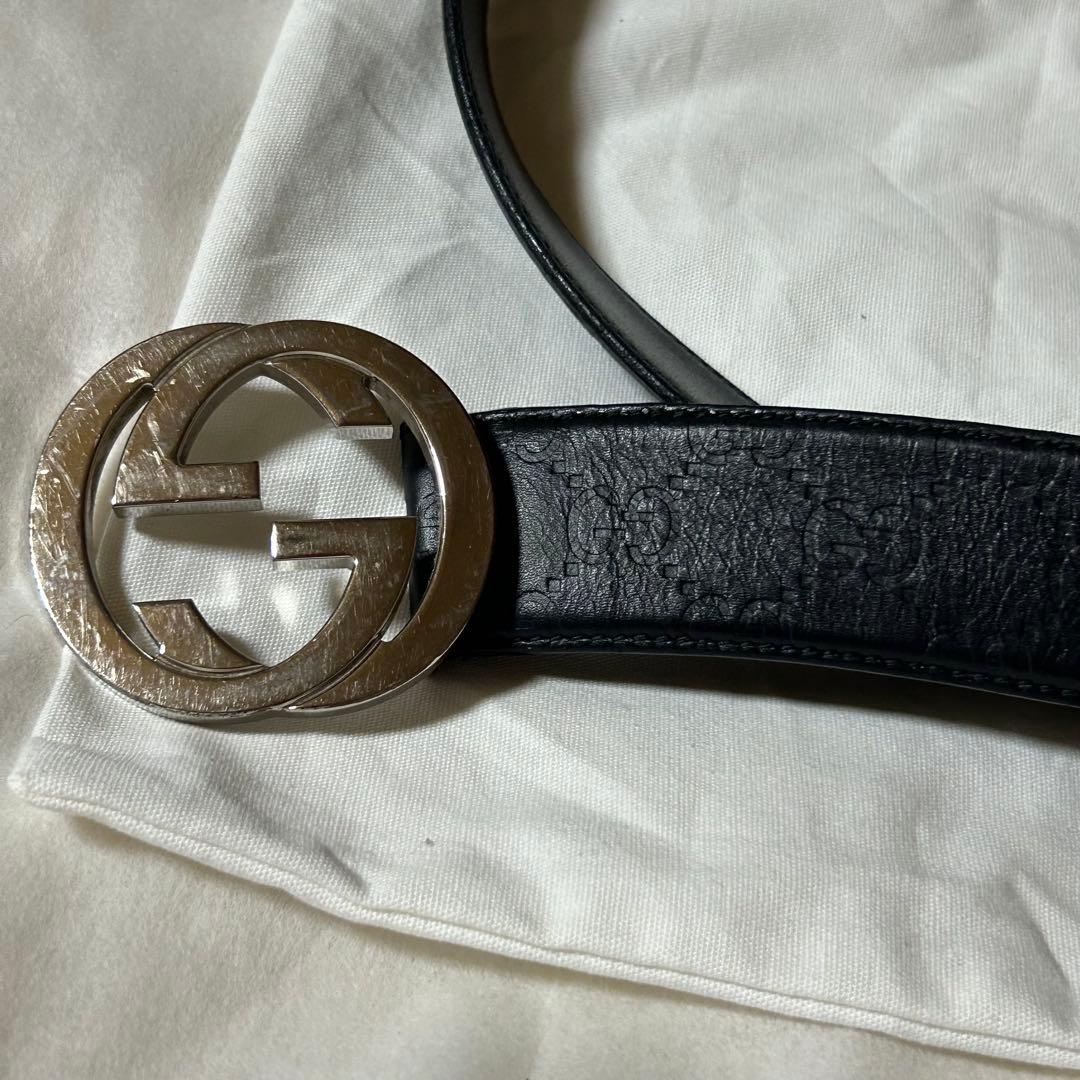 GUCCI グッチインターロッキング GG レザー ベルト ブラック 保存袋付き
