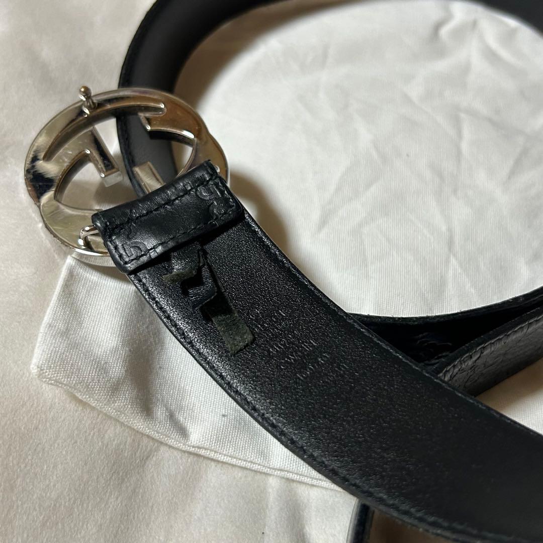 GUCCI グッチインターロッキング GG レザー ベルト ブラック 保存袋付き