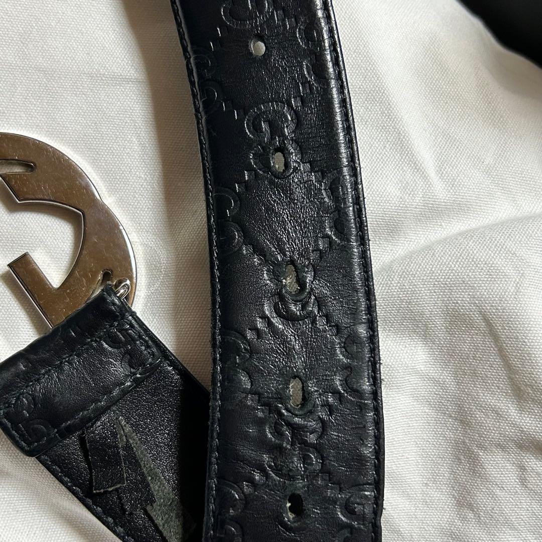 GUCCI グッチインターロッキング GG レザー ベルト ブラック 保存袋付き