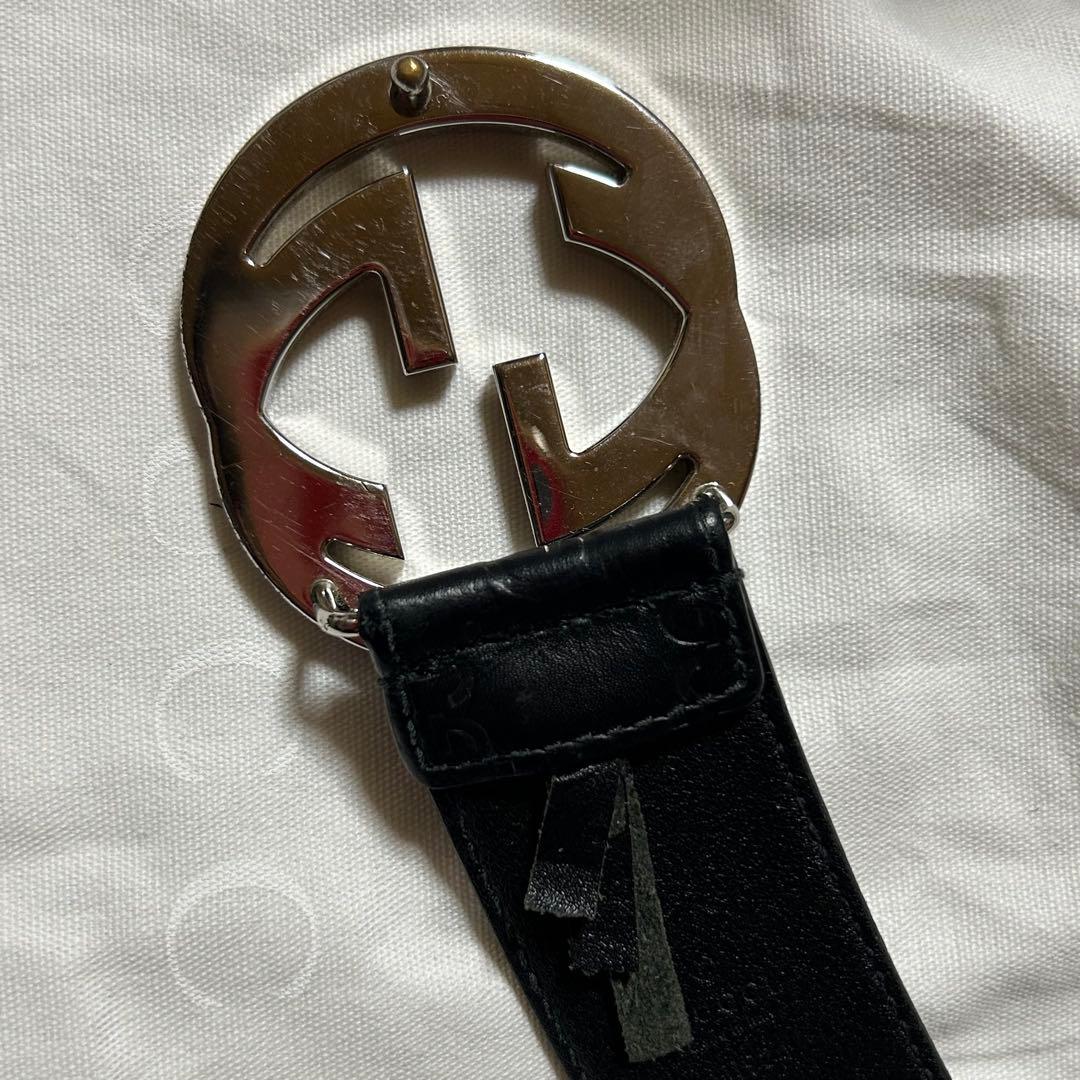 GUCCI グッチインターロッキング GG レザー ベルト ブラック 保存袋付き