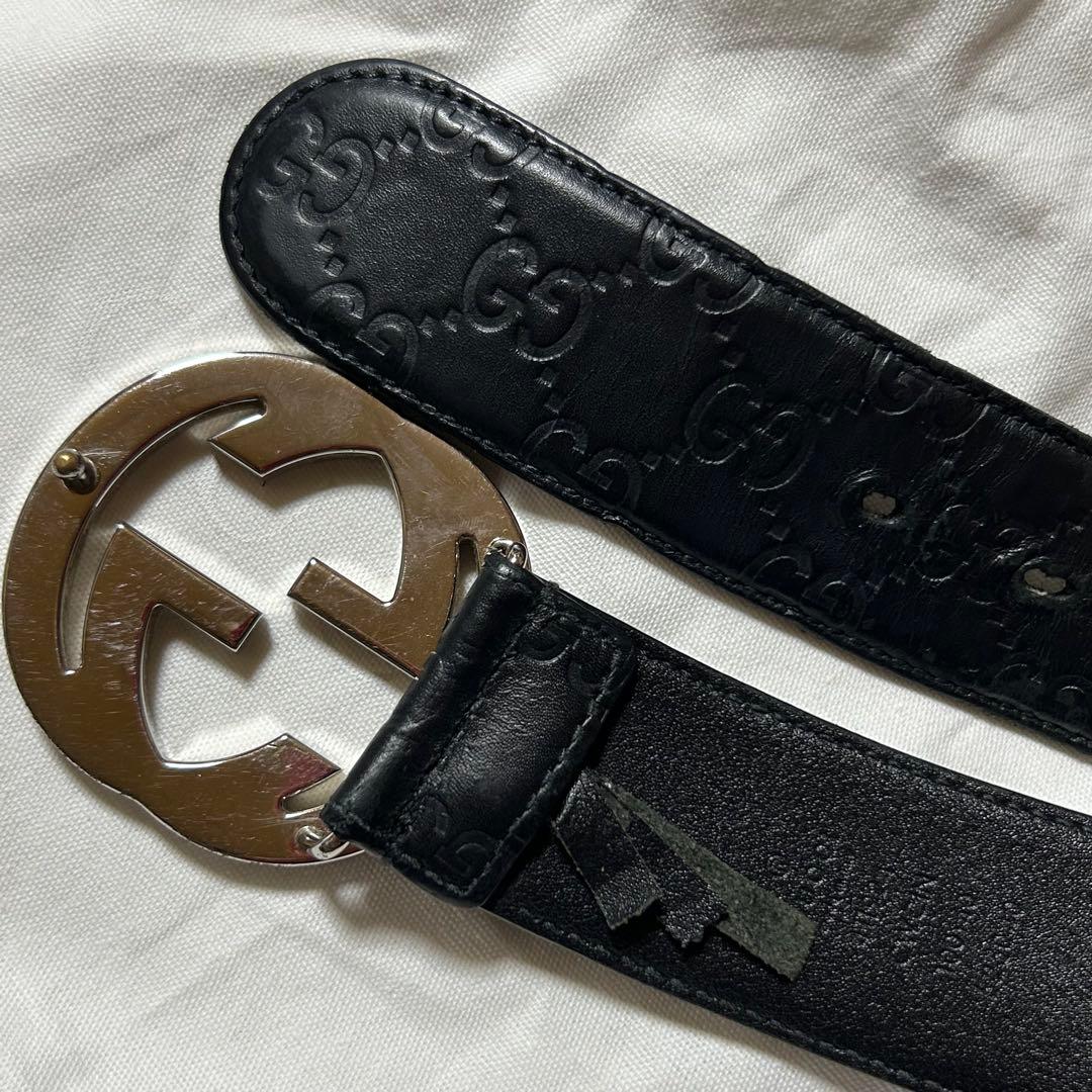 GUCCI グッチインターロッキング GG レザー ベルト ブラック 保存袋付き