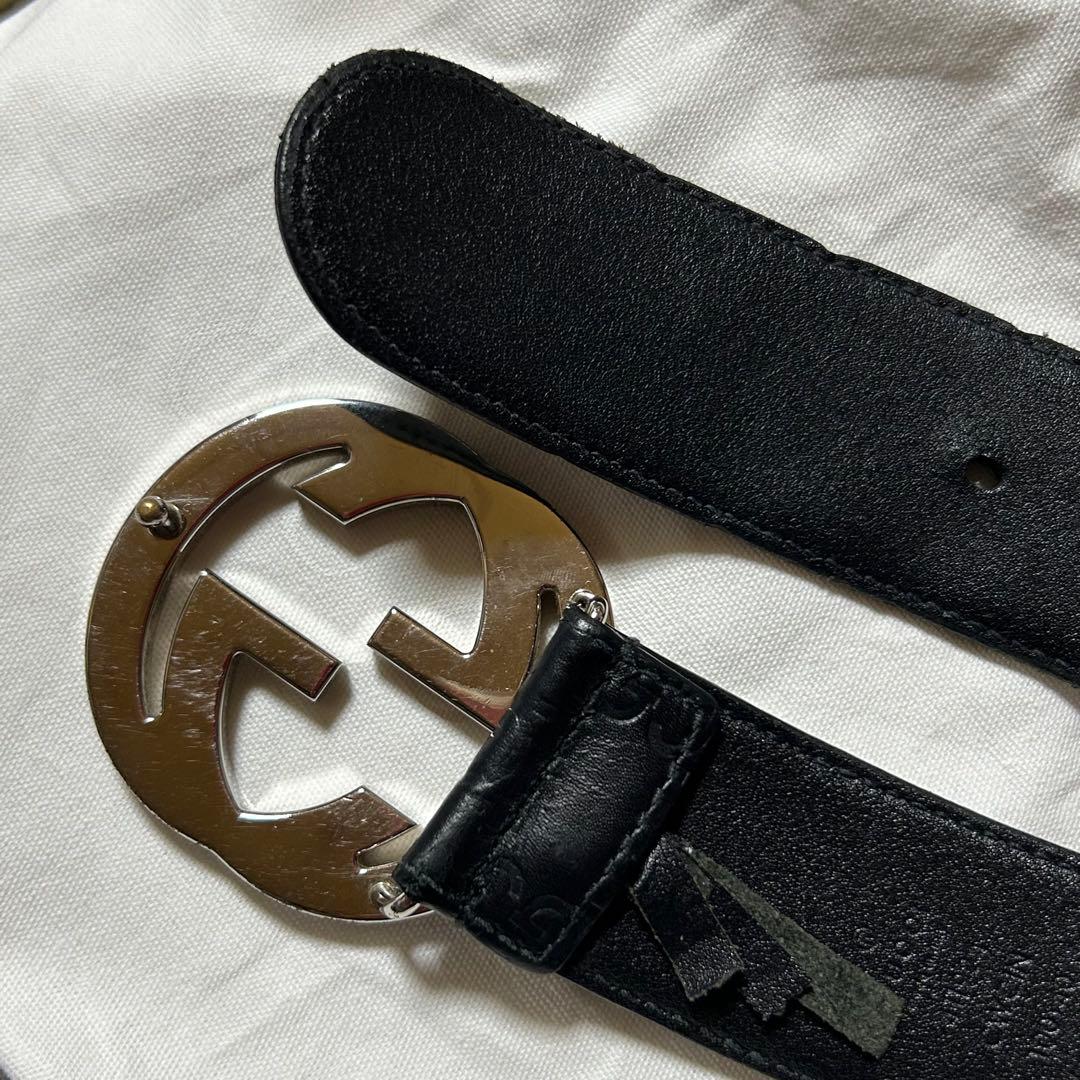 GUCCI グッチインターロッキング GG レザー ベルト ブラック 保存袋付き
