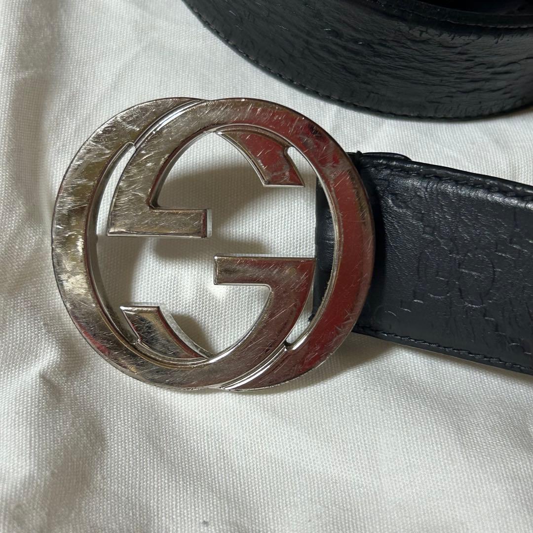 GUCCI グッチインターロッキング GG レザー ベルト ブラック 保存袋付き