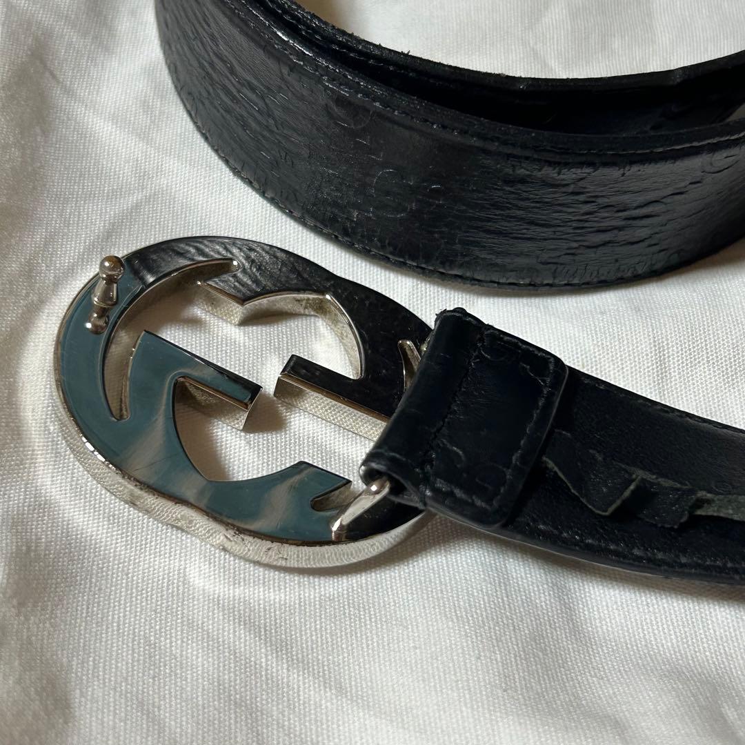 GUCCI グッチインターロッキング GG レザー ベルト ブラック 保存袋付き
