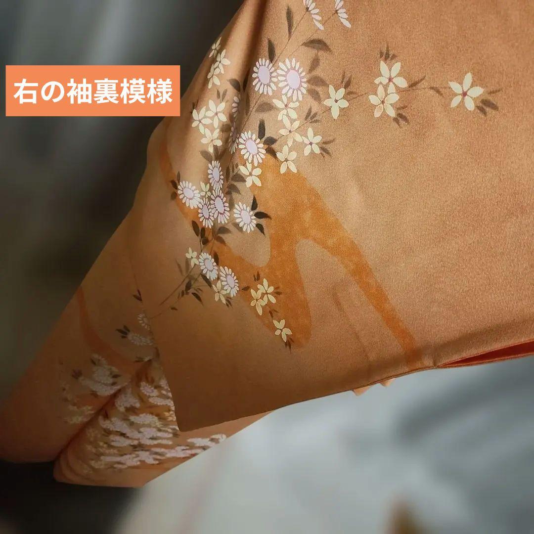 美品 淡いサーモン色 小菊付け下げ 訪問着フルセット 襦袢付き裄66 M寸