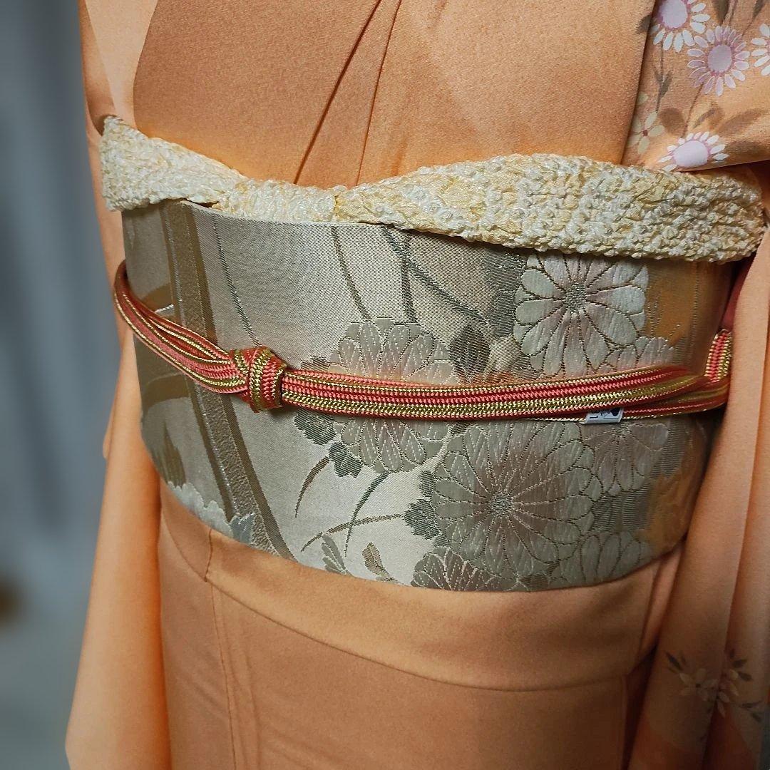 美品 淡いサーモン色 小菊付け下げ 訪問着フルセット 襦袢付き裄66 M寸