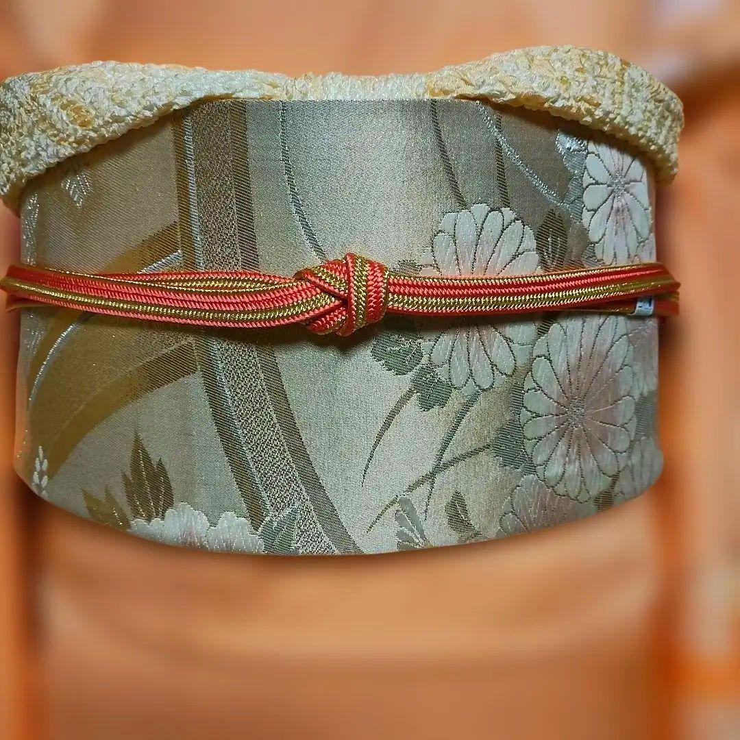 美品 淡いサーモン色 小菊付け下げ 訪問着フルセット 襦袢付き裄66 M寸