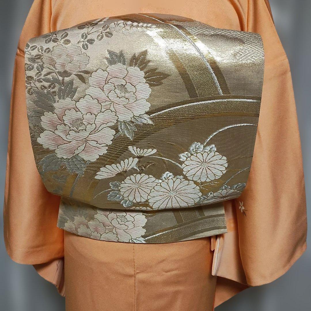 美品 淡いサーモン色 小菊付け下げ 訪問着フルセット 襦袢付き裄66 M寸