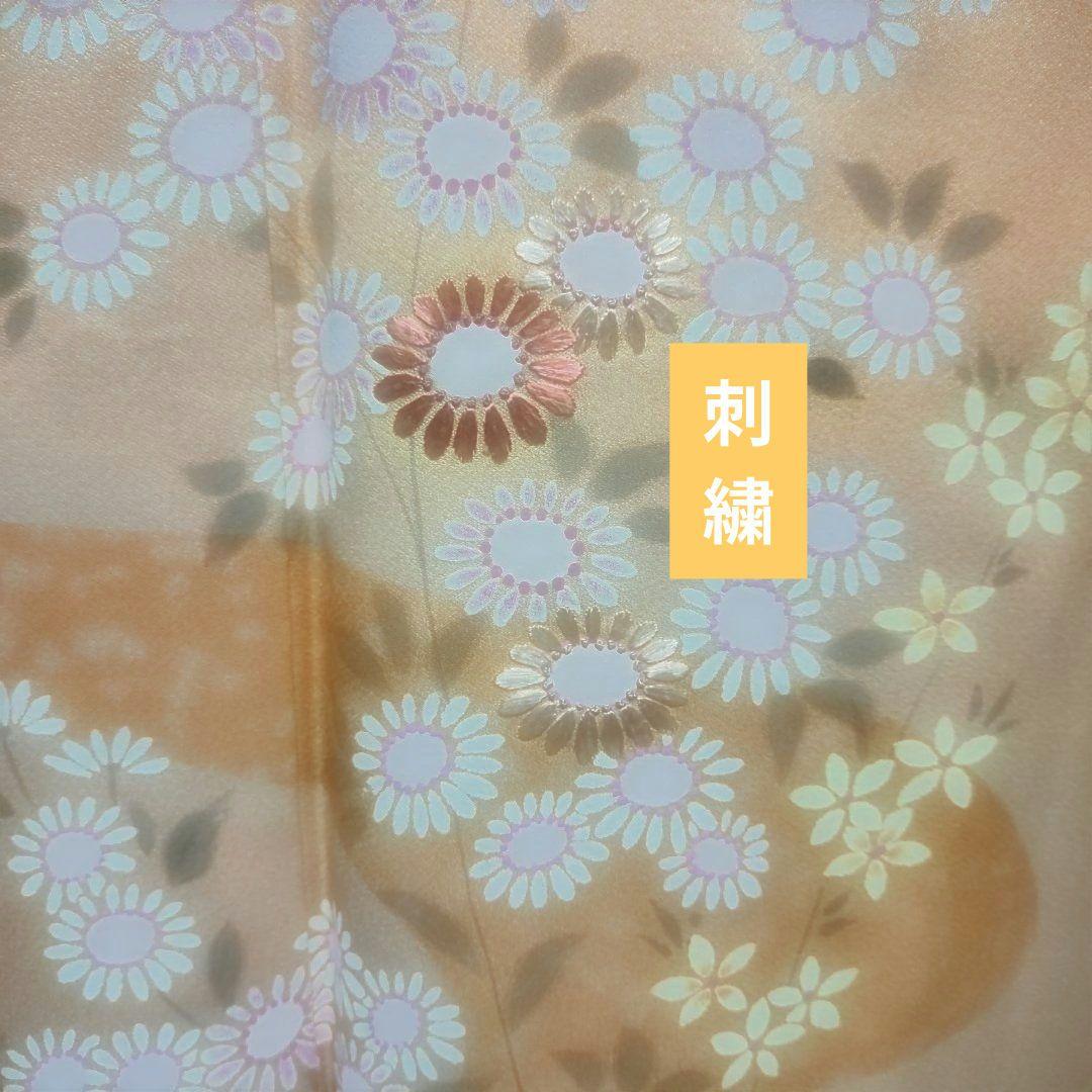 美品 淡いサーモン色 小菊付け下げ 訪問着フルセット 襦袢付き裄66 M寸