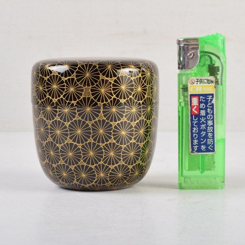 Gojyo　輪島塗　前志芸男作　沈金菊文様　棗　共布共箱　V　9152