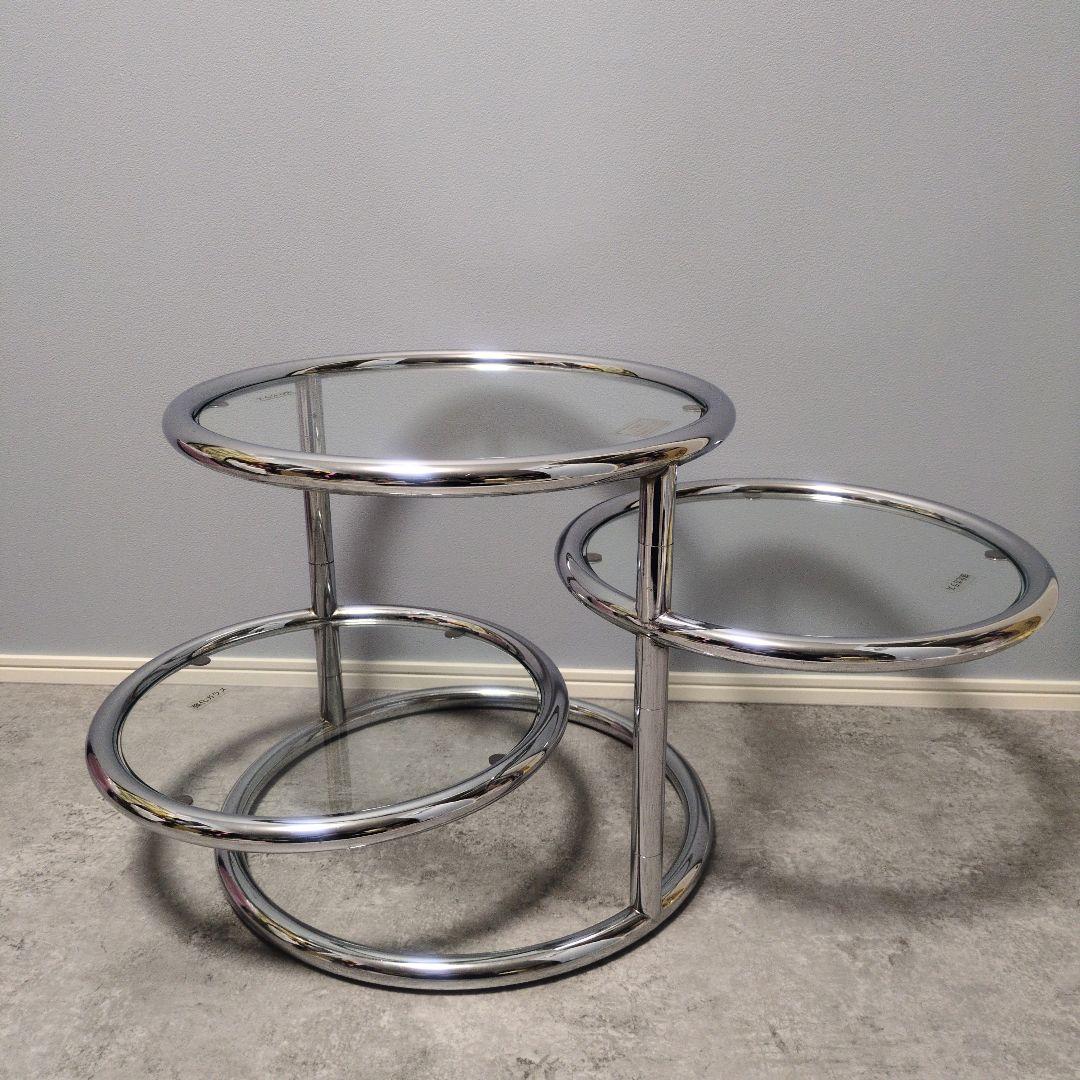 ラウンドテーブル 3段ガラス ミッドセンチュリー モダン スペースエイジスタイル