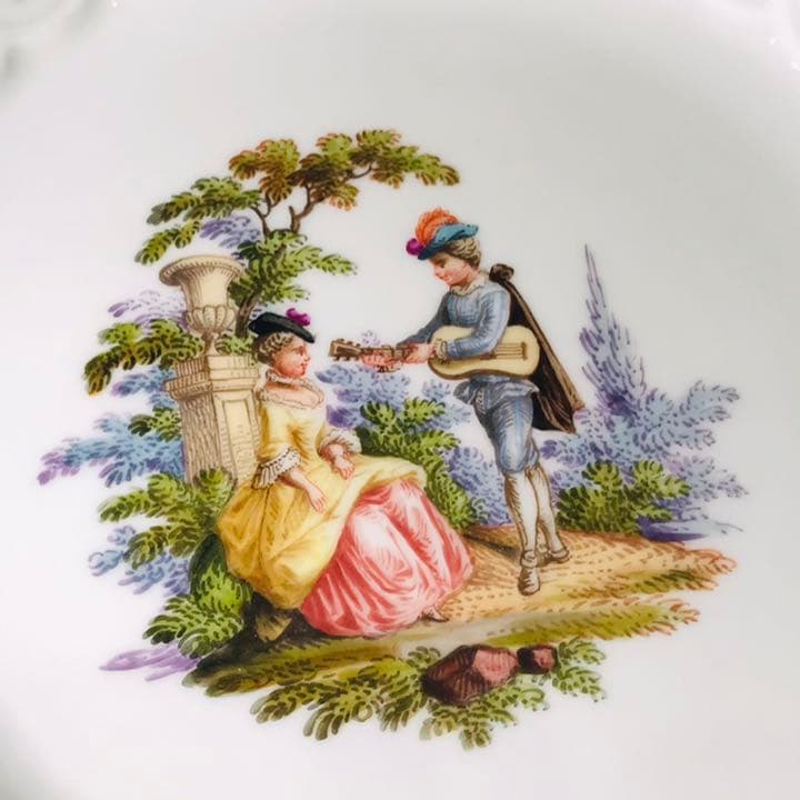 Meissen古マイセン/※美術館級 超レア1級品 ワトー上級4面絵付透かし皿E