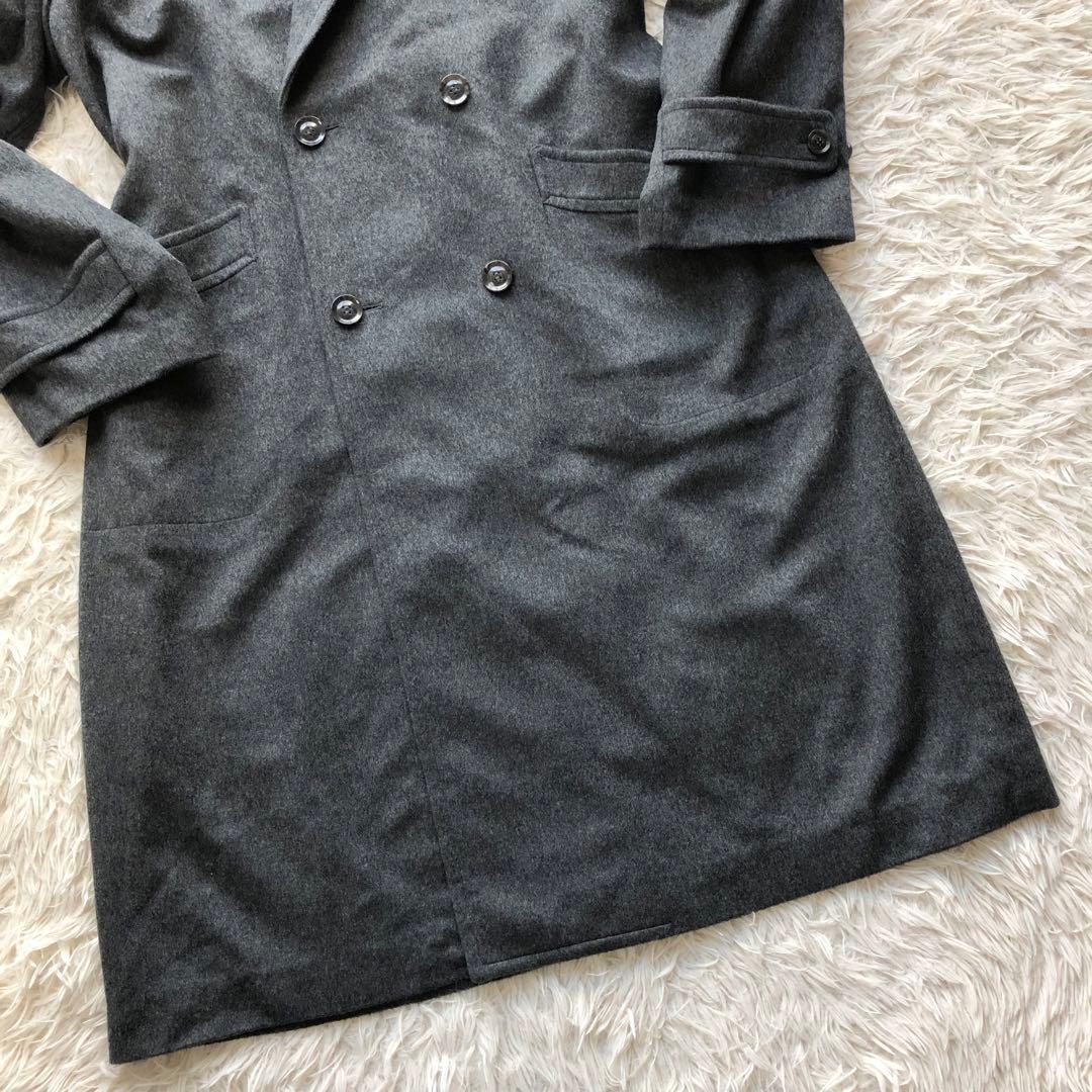 【ほぼ未使用 カシミヤ100%】ダブルチェスターコート　グレー　L マキシ丈