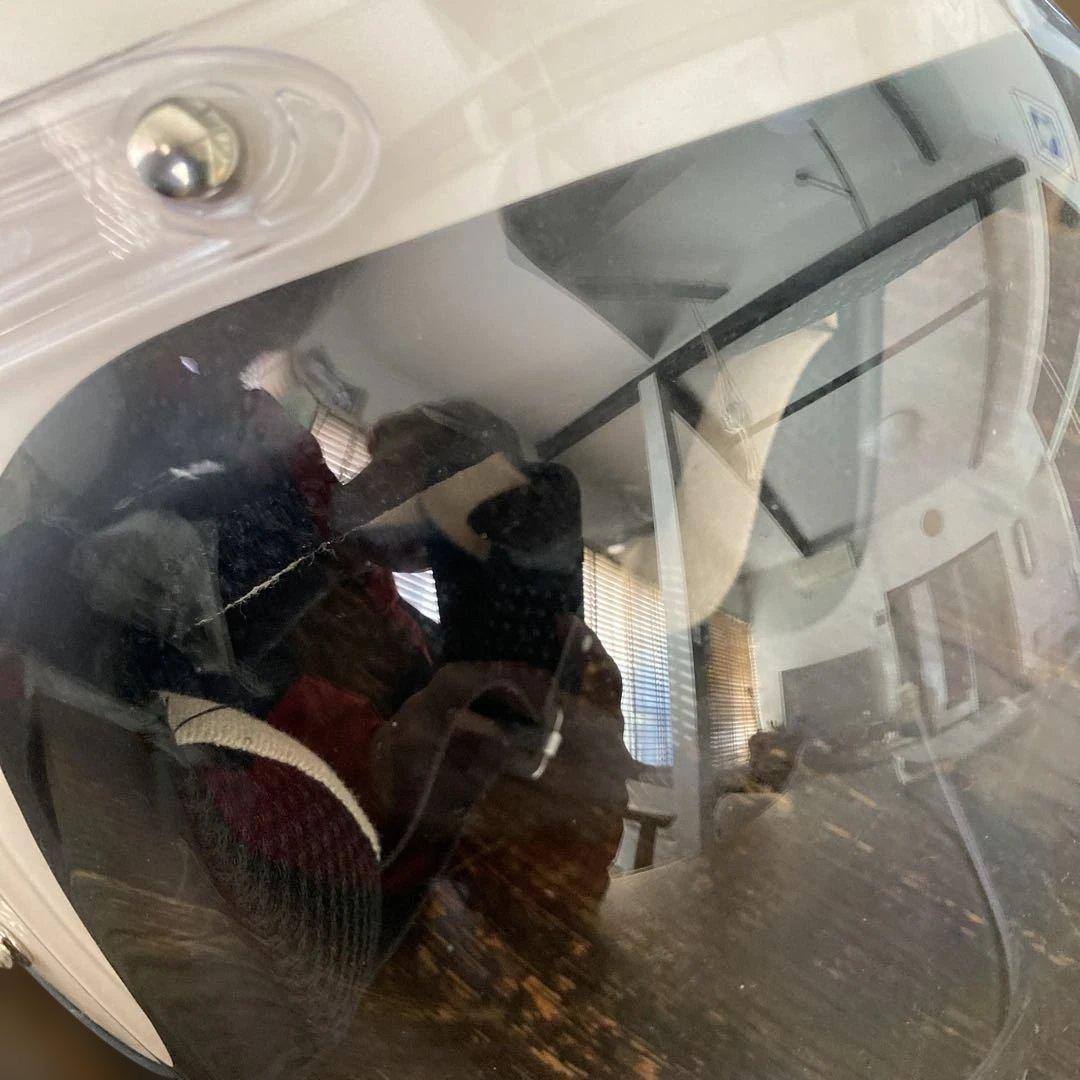 パンダつきホワイトジェットヘルメット ブラックスターレディース