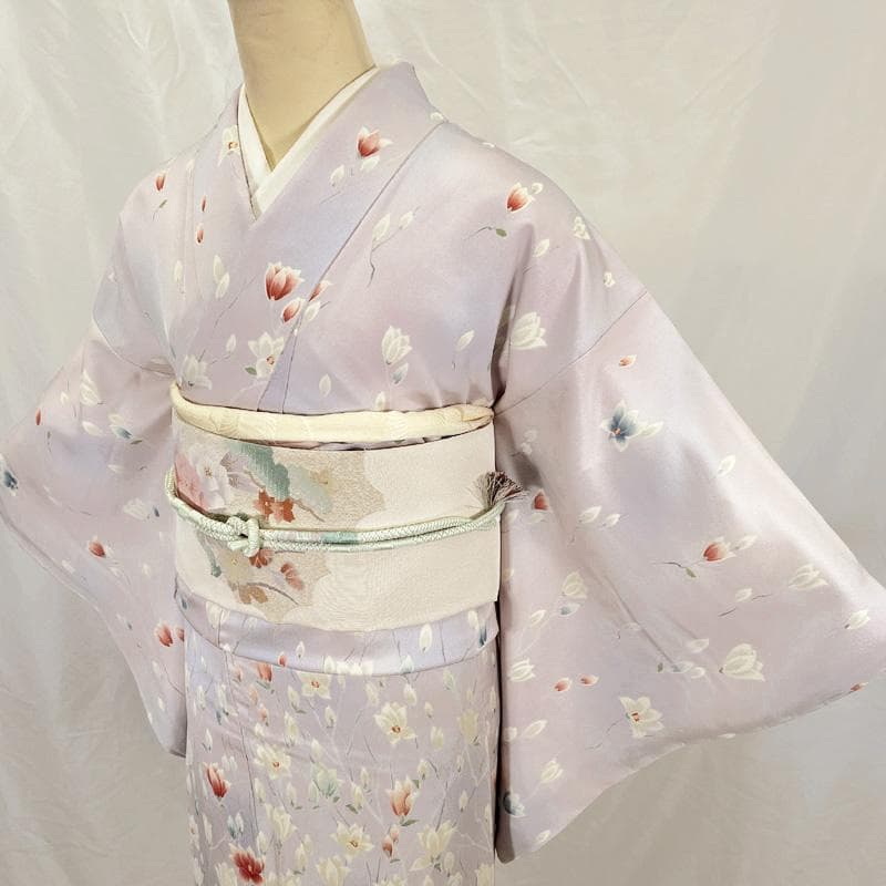 601mk107△付下げ小紋 一方付け 三松取扱 しつけ付 花 パステル△美品